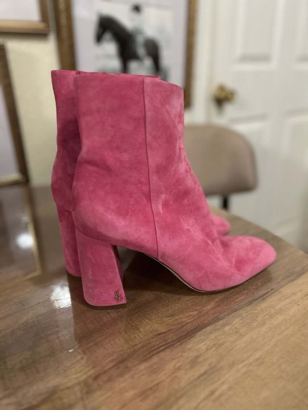 Sam Edelman Codie Suede Ankle Boots Size 10 Hot Pink Block Heel